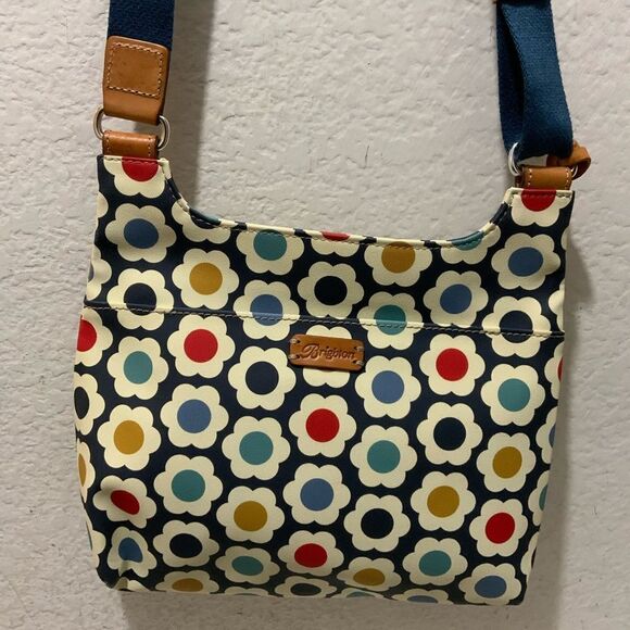 Brighton Newberry Crossbody Bag Flowers Discontinued Adjustable Strap Blue ivory - Picture 13 of 15